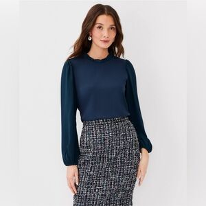 Ann Taylor Mixed Media Ruffle Neck Top